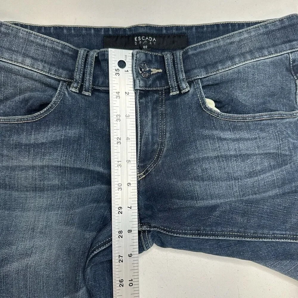 Escada Sport Selvedge Jeans Womens 6 EUR36 Skinny Blue Denim Tie Flaps Distress